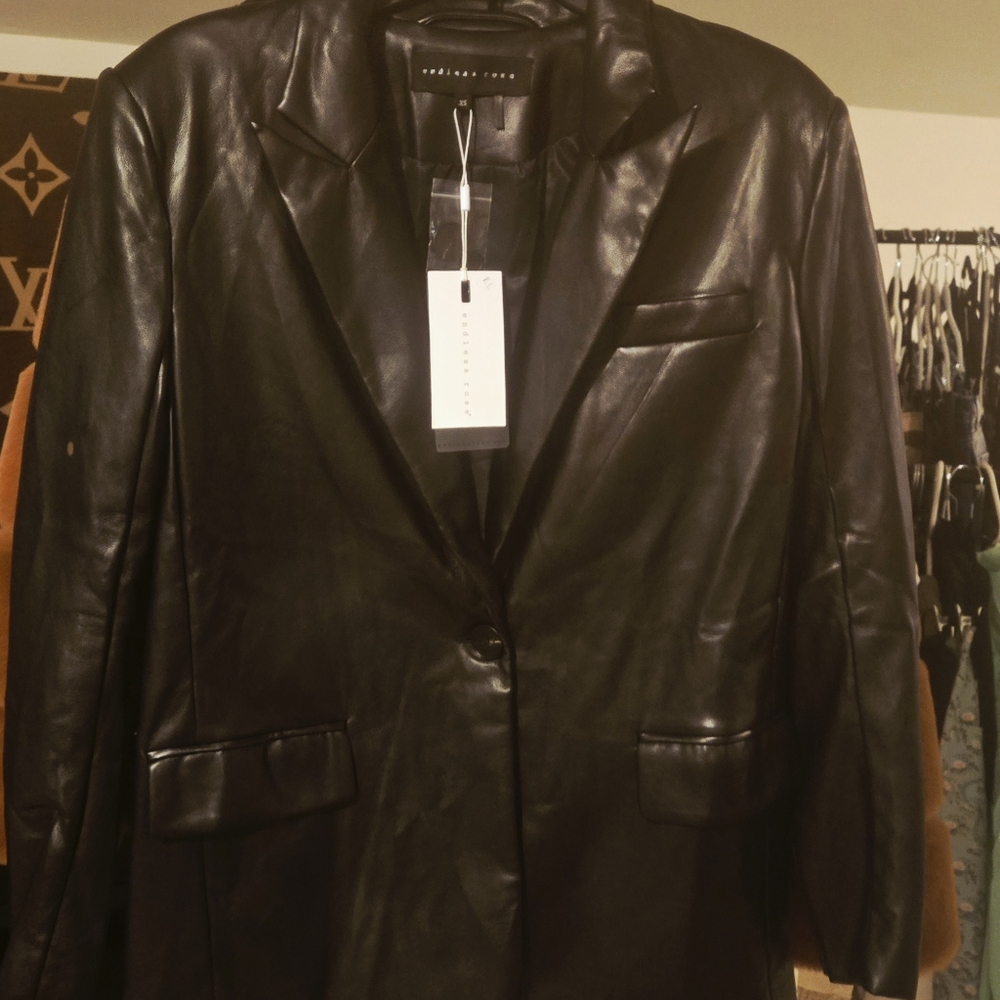 Endless Rose Faux Leather Black Blazer Oversized